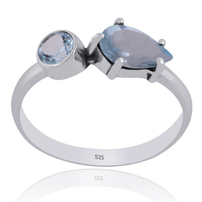 Gorgeous Multiple Gemstones Blue Topaz Round,Pear Shape 925 Sterling Solid Silver Ring - R1002402-21