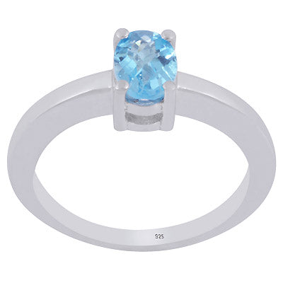 Beautiful Gemstone Nickel-free Rhodium Plated Swiss Blue Topaz Oval Shape 925 Sterling Solid Silver Ring - R1002405-2