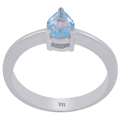 Beautiful Gemstone Nickel-free Rhodium Plated Swiss Blue Topaz Pear Shape 925 Sterling Solid Silver Ring - R1002405-4