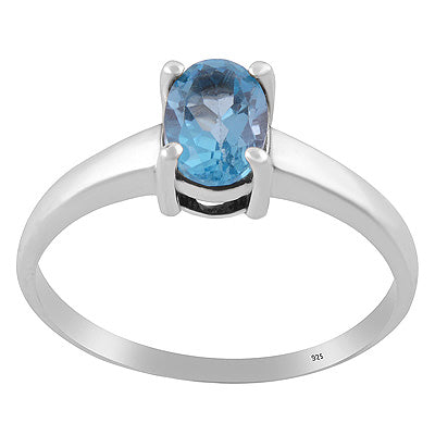 Alluring Gemstone Nickel-free Rhodium Plated Swiss Blue Topaz Oval Shape 925 Sterling Solid Silver Ring - R1002409-2