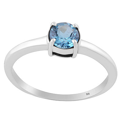 Alluring Gemstone Nickel-free Rhodium Plated Swiss Blue Topaz Round Shape 925 Sterling Solid Silver Ring - R1002409-5