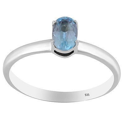 Alluring Gemstone Nickel-free Rhodium Plated Swiss Blue Topaz Oval Shape 925 Sterling Solid Silver Ring - R1002409-8