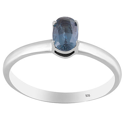Classic Gemstone Nickel-free Rhodium Plated London Blue Topaz Oval Shape 925 Sterling Solid Silver Ring - R1002411-10