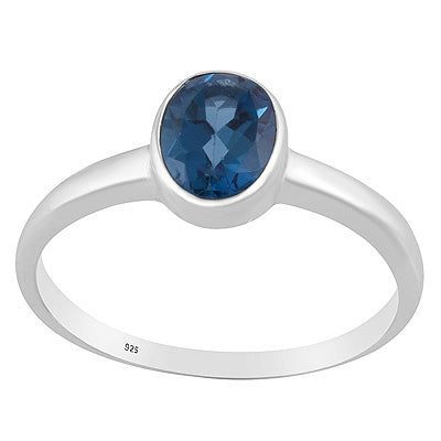 Classic Gemstone Nickel-free Rhodium Plated London Blue Topaz Oval Shape 925 Sterling Solid Silver Ring - R1002411-6