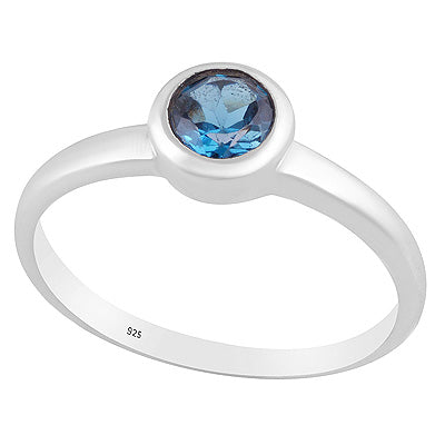 Classic Gemstone Nickel-free Rhodium Plated London Blue Topaz Round Shape 925 Sterling Solid Silver Ring - R1002411-7