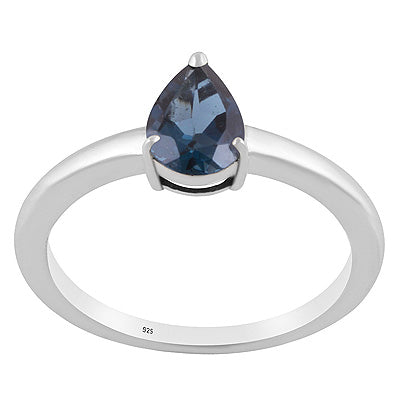 Classic Gemstone Nickel-free Rhodium Plated London Blue Topaz Pear Shape 925 Sterling Solid Silver Ring - R1002411-9