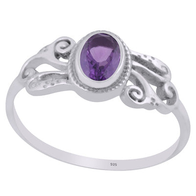 Beautiful Handcrafted Work Around Amethyst Oval Shape 925 Sterling Solid Silver Ring - R1002414-1