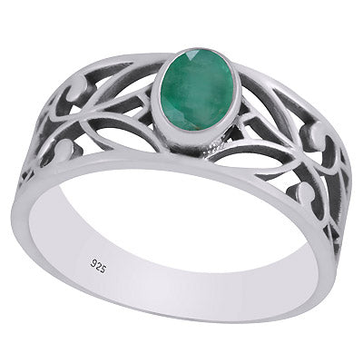 Gorgeous Cut Work Around Zambian Emerald Oval Shape 925 Sterling Solid Silver Silver Ring - R1002417-1