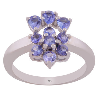 Beautiful Gemstone Pattern Tanzanite Pear,Round Shape 925 Sterling Solid Silver Ring - R1002420-1