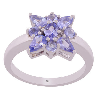 Stunning Flower Design Tanzanite Oval,Pear,Round Shape 925 Sterling Solid Silver Rhodium Plated Ring - R1002421-1