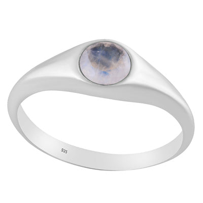 Stunning Gemstone Rainbow Moonstone Round Shape 925 Sterling Solid Silver Ring - R1002443-6