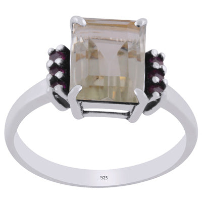 Beautiful Multiple Color Gemstone Around Green Amethyst,Ruby Rectangle,Round Shape 925 Sterling Solid Silver Ring - R1002444-16