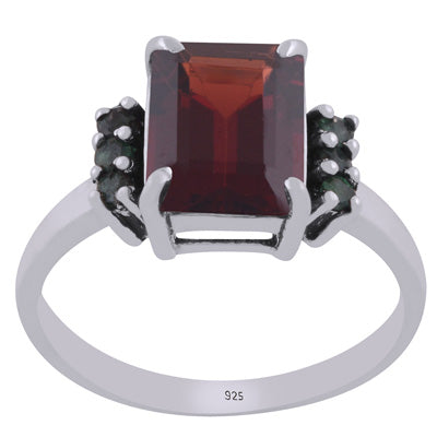 Beautiful Multiple Color Gemstone Around Garnet,Emerald Rectangle,Round Shape 925 Sterling Solid Silver Ring - R1002444-7