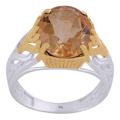 Stunning Two tone Gold plated Citrine Oval Shape 925 Sterling Solid Silver Ring - R1002445-22