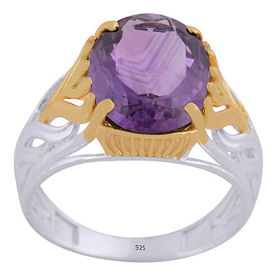 Stunning Two tone Gold plated Amethyst Oval Shape 925 Sterling Solid Silver Ring - R1002445-8