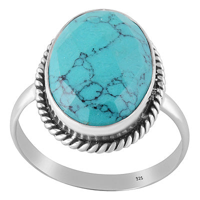 Authentic Wire Work Around Turquoise Oval Shape 925 Sterling Solid Silver Ring - R1002447-2