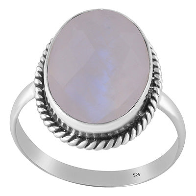 Authentic Wire Work Around Rainbow Moonstone Oval Shape 925 Sterling Solid Silver Ring - R1002447-3