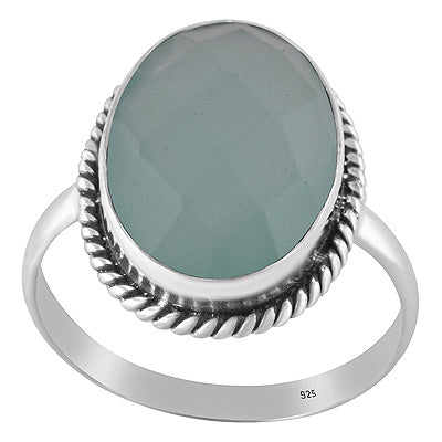 Authentic Wire Work Around Aqua Chalcedony Oval Shape 925 Sterling Solid Silver Ring - R1002447-9