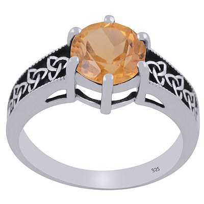 Gorgeous Oxidised Work Around Citrine Round Shape 925 Sterling Solid Silver Ring - R1002448-2
