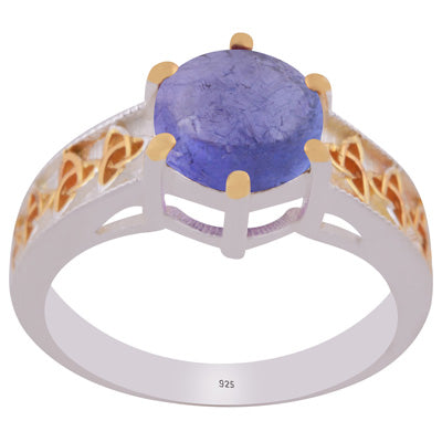 Stunning Two-tone Gold Plated Tanzanite Round Shape 925 Sterling Solid Silver Ring - R1002448-20
