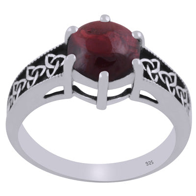 Gorgeous Oxidised Work Around Garnet Round Shape 925 Sterling Solid Silver Ring - R1002448-5