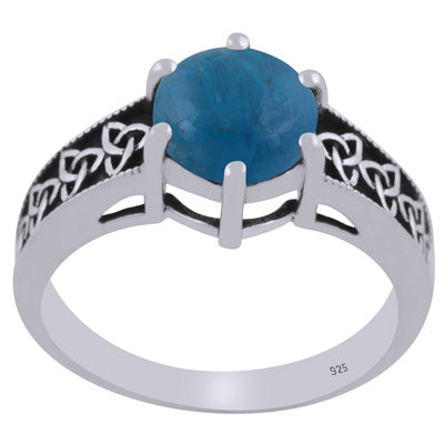 Gorgeous Oxidised Work Around Apatite Round Shape 925 Sterling Solid Silver Ring - R1002448-9