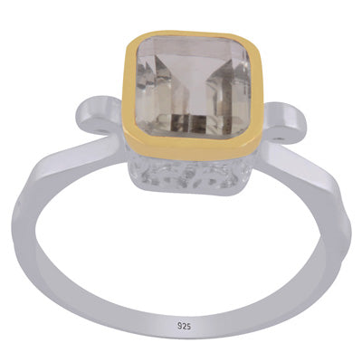 Stunning Two tone Gold Plated Green Amethyst Rectangle Shape 925 Sterling Solid Silver Ring - R1002454-13