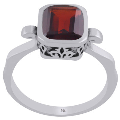 Gorgeous Collet Around Gemstone Garnet Rectangle Shape 925 Sterling Solid Silver Ring - R1002454-2