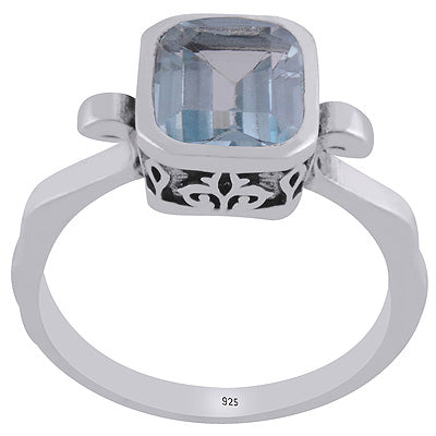 Gorgeous Collet Around Gemstone Blue Topaz Rectangle Shape 925 Sterling Solid Silver Ring - R1002454-20