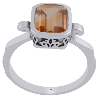 Gorgeous Collet Around Gemstone Citrine Rectangle Shape 925 Sterling Solid Silver Ring - R1002454-3