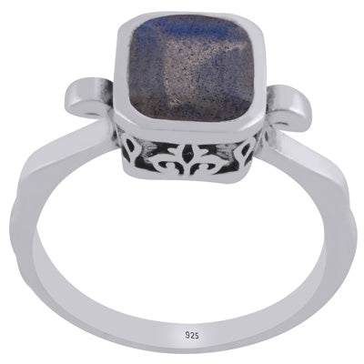 Gorgeous Collet Around Gemstone Labradorite Rectangle Shape 925 Sterling Solid Silver Ring - R1002454-5