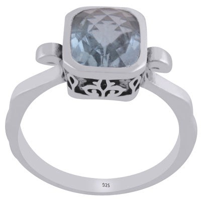 Gorgeous Collet Around Gemstone Blue Topaz Rectangle Shape 925 Sterling Solid Silver Ring - R1002454-6