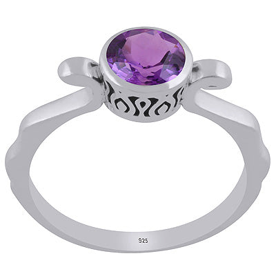 Gorgeous Designed Quality Around Amethyst Round Shape 925 Sterling Solid Silver Ring - R1002458-11