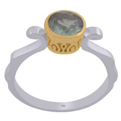 Stunning Two Tone Gold Plated Tsavorite Round Shape 925 Sterling Solid Silver Ring - R1002458-9