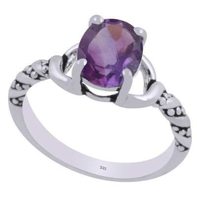 Stunning Oxidised Handcrafted Work Around Amethyst Oval Shape 925 Sterling Solid Silver Ring - R1002464-1