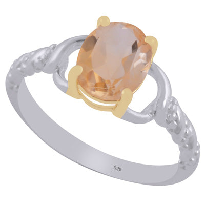 Stunning Handcrafted Gold Plated Setting Around Citrine Oval Shape 925 Sterling Solid Silver Ring - R1002464-11
