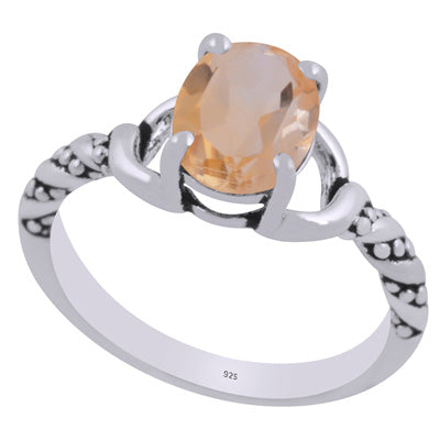 Stunning Oxidised Handcrafted Work Around Citrine Oval Shape 925 Sterling Solid Silver Ring - R1002464-4