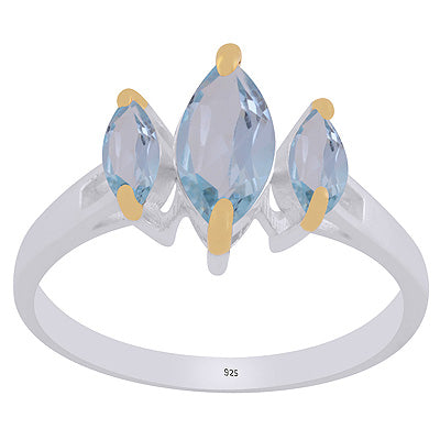 Gorgeous Gold Plated Prong Multicolour Gemstones Studded Blue Topaz Marquise Shape 925 Sterling Solid Silver Ring - R1002476-41
