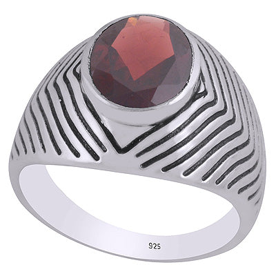 Stunning Handcrafted Texture Work Around Amethyst Garnet Oval Shape 925 Sterling Solid Silver Ring - R1002478-12
