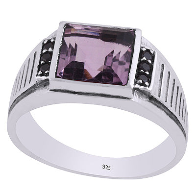 Gorgeous Stone Studded Work Around Amethyst,Blue Sapphire Square,Round Shape 925 Sterling Solid Silver Ring - R1002478-21
