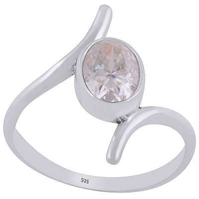 Gorgeous Cut Work Around White Cubic Zirconia Oval Shape 925 Sterling Solid Silver Ring - R1002485-13