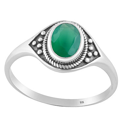 Alluring Twisted Wire & Rawa work Around Green Onyx Oval Shape 925 Sterling Solid Silver Ring - R1002487-10