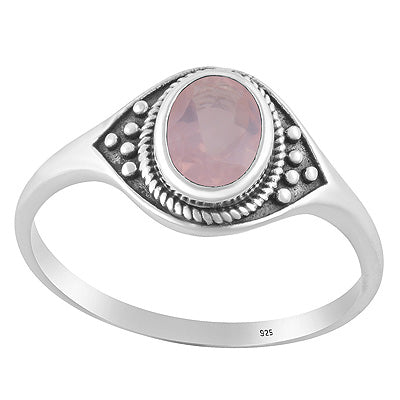 Alluring Twisted Wire & Rawa work Around Rose Quartz Oval Shape 925 Sterling Solid Silver Ring - R1002487-11