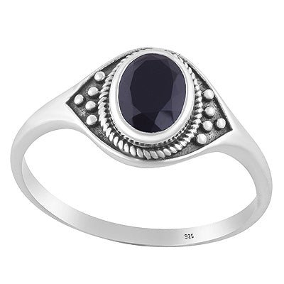 Alluring Twisted Wire & Rawa work Around Black Onyx Oval Shape 925 Sterling Solid Silver Ring - R1002487-12