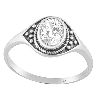 Alluring Twisted Wire & Rawa work Around White Cubic Zirconia Oval Shape 925 Sterling Solid Silver Ring - R1002487-13