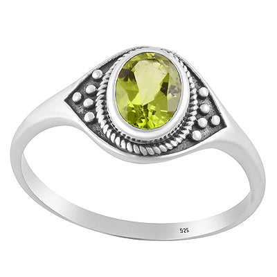 Alluring Twisted Wire & Rawa work Around Peridot Oval Shape 925 Sterling Solid Silver Ring - R1002487-3