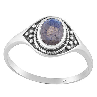 Alluring Twisted Wire & Rawa work Around Labradorite Oval Shape 925 Sterling Solid Silver Ring - R1002487-6
