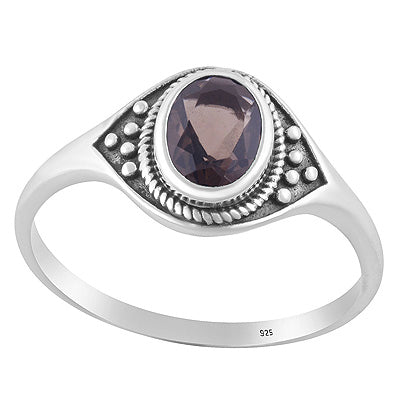 Alluring Twisted Wire & Rawa work Around Smoky Topaz Oval Shape 925 Sterling Solid Silver Ring - R1002487-7