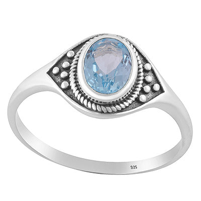 Alluring Twisted Wire & Rawa work Around Blue Topaz Oval Shape 925 Sterling Solid Silver Ring - R1002487-8