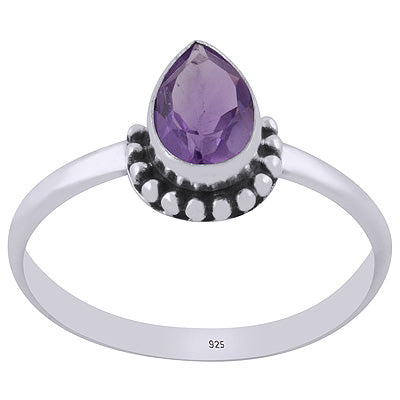 Alluring Rawa Work Around Amethyst Pear Shape 925 Sterling Solid Silver Ring - R1002489-1